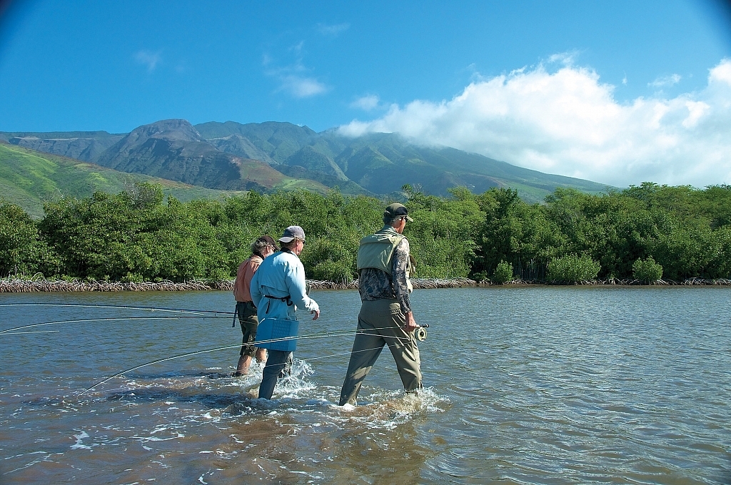 Don, Don, and Doug head home after a long morning. Wading for several miles to find fish is the rule.
