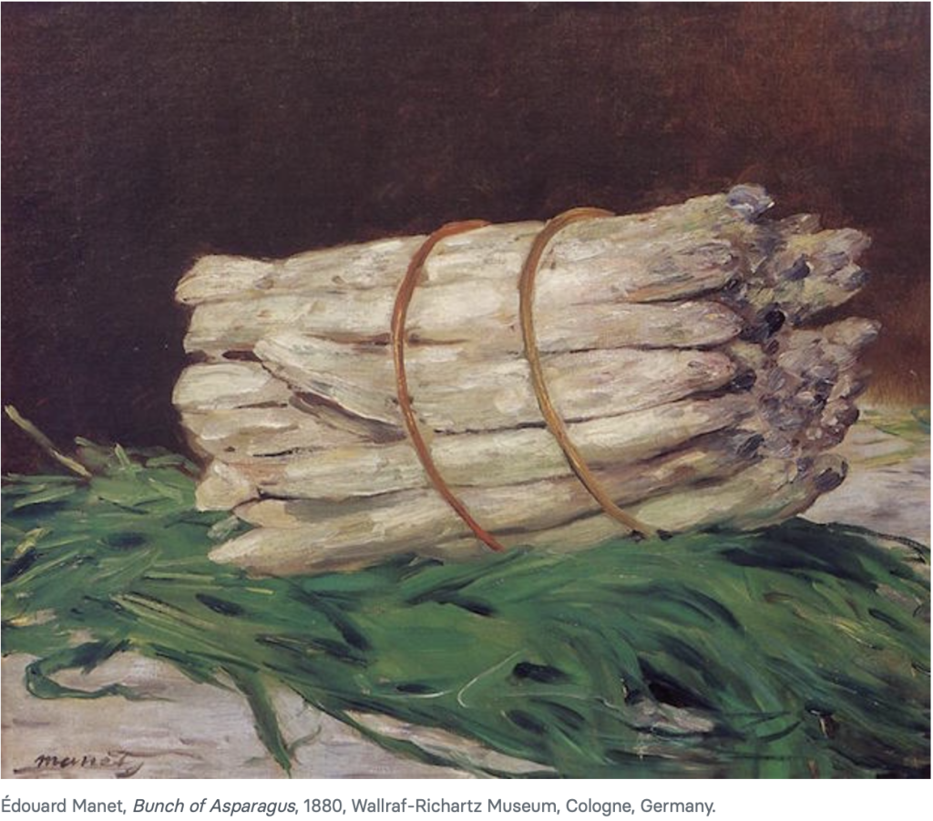 Botte d’asperges (1880) or A Bundle of Asparagus by Édouard Manet.