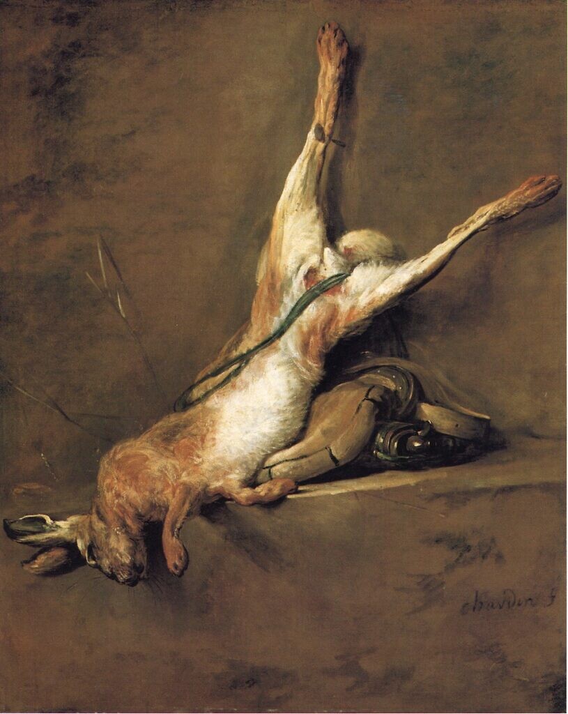 "Hare with Flask and Game Bag," Chardin (1728–30), Louvre, Paris