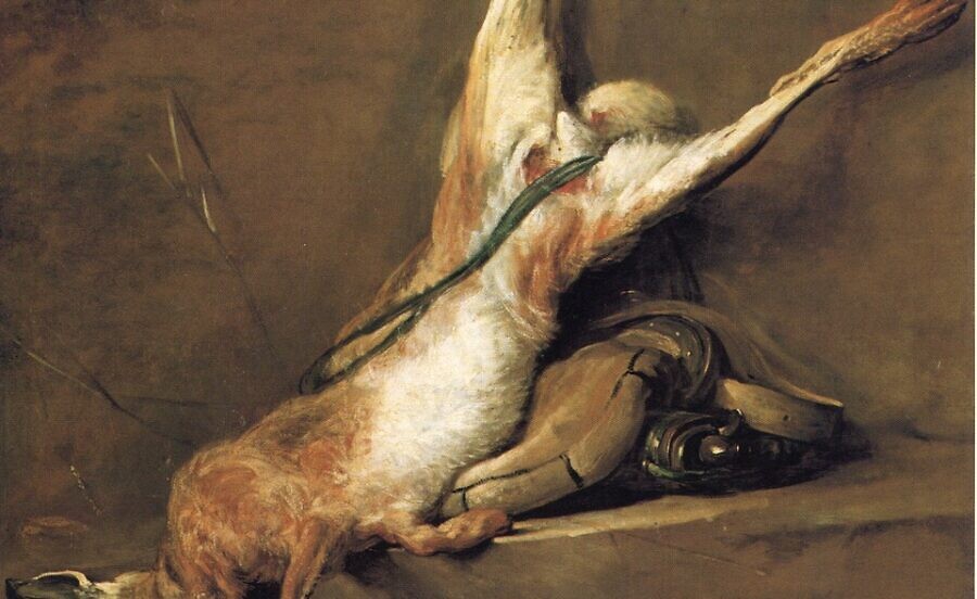 "Hare with Flask and Game Bag," Chardin (1728–30), Louvre, Paris